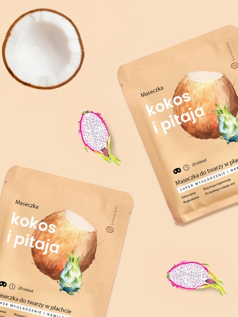Maseczka do twarzy w płachcie, kokos z pitają