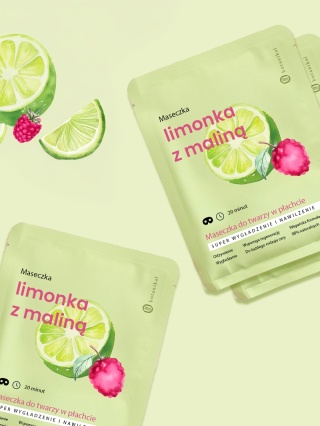 Maseczka do twarzy w płachcie, limonka z maliną