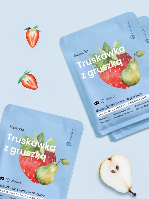 Maseczka do twarzy w płachcie, truskawka z gruszką